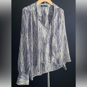 ZARA Blouse Semi-Sheer Boho Neutral Blues ❤️ Like New ✨ NWOT